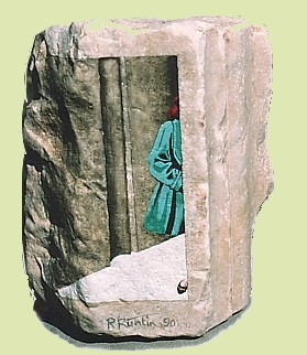 1990 - Die kleine Archaeologin - Acryl auf roemischen Stein - 15x20.5x7cm.jpg